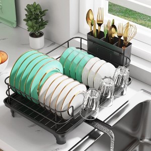 LunaLulinlk Dish Drying Rack for Kitchen Counter, Compact Dish Rack Drain Set with Utensil Holder,Cup Holder,Black - 1 of 4