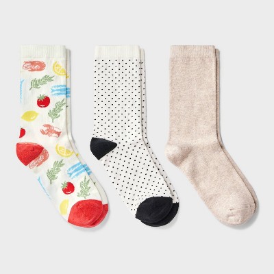 Women's Sardines 3pk Crew Socks - A New Day™ Aqua/Ivory/Red 4-10