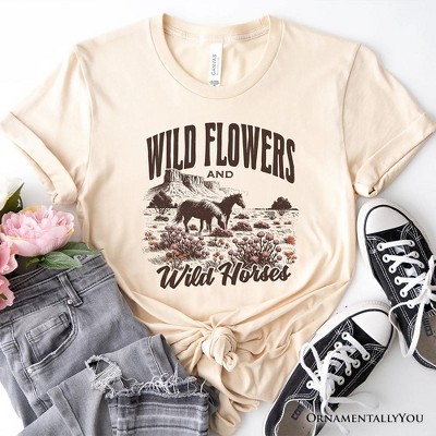 Wild Flowers and Wild Horses T-Shirt, Retro Western White and Natural Tee for Free-Spirited Women| OrnamentallyYou