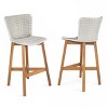 Set of 2 Outdoor Bar Stools,Teak Finished Acacia Wood Bar Stools with Wicker Seat,Wicker Bar Stools for Patio or Home Bar-Cuddlewood - 3 of 4