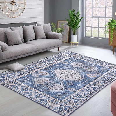 Vintage Medallion Rug, Extra Large, Indoor Floor, Traditional, Distressed, Lightweight, Accent Carpet for Kitchen, Living Room.