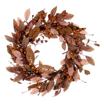 Vickerman 22" Artificial Light Brown Fall Berry and Wood Leaf Wreath