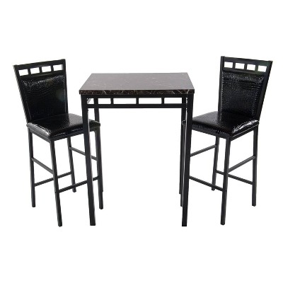 3pc Faux Marble Bistro And 2 Chairs Bar, White Pub Table With 2 Chairs