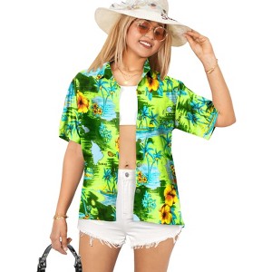 LA LEELA Women's Short Sleeve Hawaiian Blouse Shirt XL Fern Aloha Island - 1 of 4