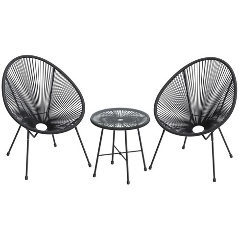 SONGMICS 3 Piece Seating Acapulco Modern Patio Furniture Glass Top Table and 2 Chairs Indoor and Outdoor Conversation Bistro Set Black