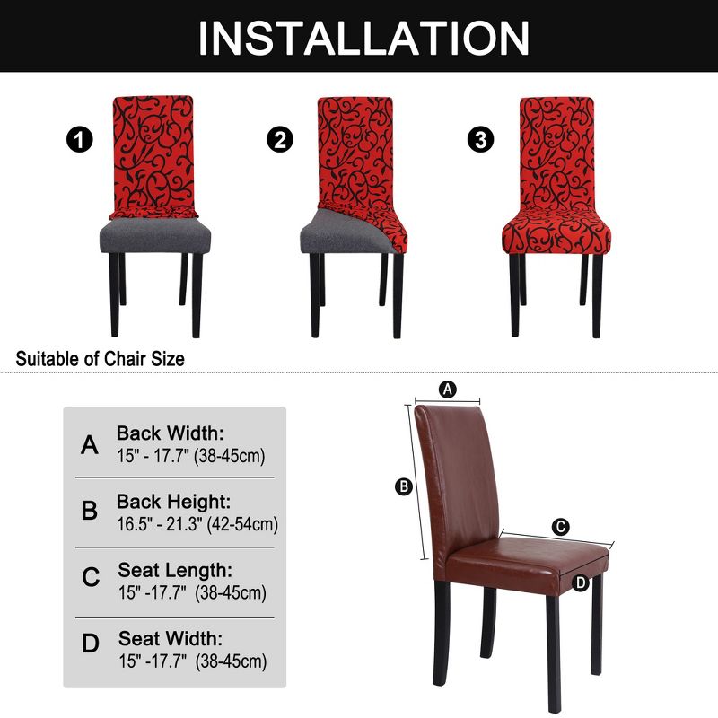 PiccoCasa Spandex Stretchy Washable Dining Chair Slipcovers Red + Black 1 Pc, 4 of 5