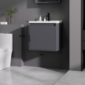 KTMBDW Floating Bathroom Vanity with Sink, Single Sink Wall Mounted Bathroom Vanity, White Ceramic Basin Top for Small Space - 1 of 4