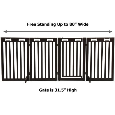 Dark Brown Freestanding Wood Dog Gate with Walkthrough Door