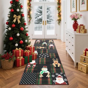 Christmas Area Rug, Santa Deer Print Washable Soft Carpet with Non Slip Backing, Low Pile Stain Resistant Floor Mat for Living Room, Bedroom - 1 of 4