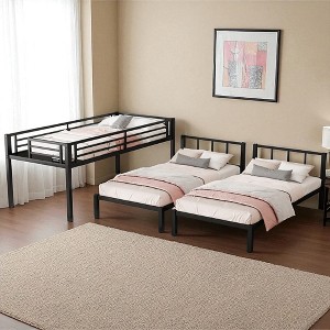 Mshliw Twin XL Over Twin & Twin Metal Triple Bunk Bed for 3, Detachable L-Shaped Frame, Guardrails & Ladder, Heavy-Duty Space-Saving Bed - 1 of 4