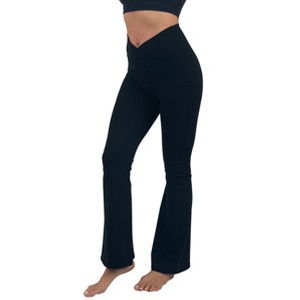 Alpine Swiss Leila Womens Flare Leggings High Waisted Crossover V Waist Buttery Soft Tummy Control Yoga Pants Not See Through Workout Bootcut Tights - 1 of 4