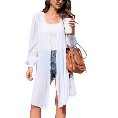Women's Puff Sleeve Cardigan Summer Casual Open Front Beach Cover Ups Blouse