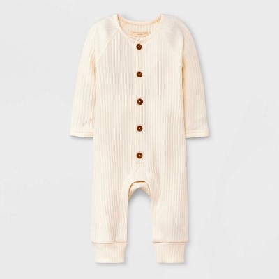 Grayson Collective Baby Ribbed Long Sleeve Jumpsuit - Cream 0-3M