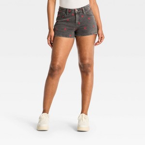 Women's EasyRigid Embroidered Mid-Rise Denim Shorts - Wild Fable™ Black - 1 of 4