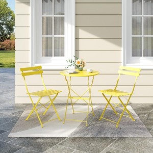 3-Piece Steel Bistro Set - 2 Weather-Resistant Folding Chairs & Table, Space-Saving for Patio/Balcony - 1 of 4