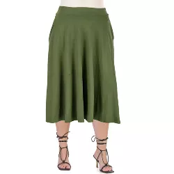 24seven Comfort Apparel Elastic Waist Pleated Pocket Plus Size Midi Skirt