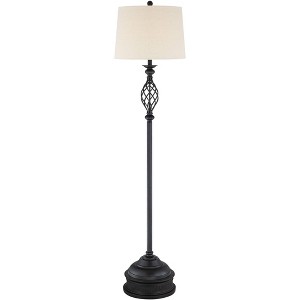 Franklin Iron Works Annie Rustic Floor Lamp with Black Riser 67 1/2" Tall Bronze Iron Scroll Cream Hardback Drum Shade for Living Room Bedroom Office - 1 of 4