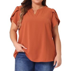 Agnes Orinda Women's Plus Size Casual Summer Dressy Petal Short Sleeve Split Neck Blouses - 1 of 4