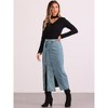 INSPIRE CHIC Women's Denim Zipper Front Split Long Skirt with Pockets - 4 of 4