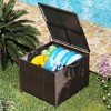 80-Gallon Rattan Outdoor Storage Deck Box with Lid & Wheels, Waterproof Patio Organizer for Cushions, Tools, or Garden Accessories - 2 of 4
