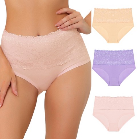 Agnes Orinda Women's Underwear Stretch Packs Lace High Rise Comfort Briefs  Purple, Pink, Nude Large
