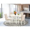 HomeStock 5-Piece Round Linen White Finish Solid Wood Top Dining Table with 4-Parson Chair - 2 of 4