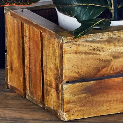 Rustic Brown Pine and Mango Wood Stackable Storage Crates, Set of 3