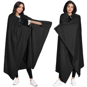 Catalonia Women Hooded Wearable Blanket Cape Cardigan Cloak Wrap Shawls Snuggy Fuzzy Fleece Cape with Hand Pockets, Woman Cozy Gift Plush Throw Wrap - 1 of 4