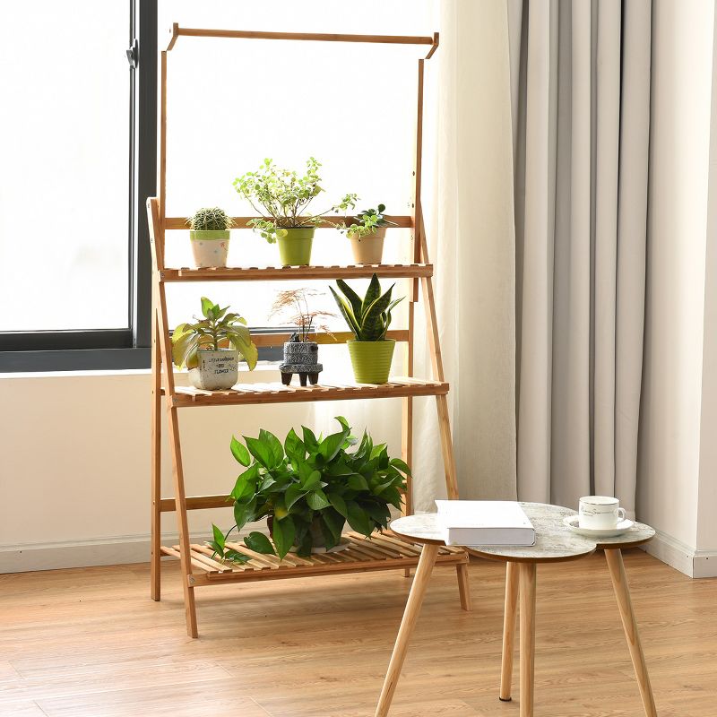 Tangkula 3 Tier Bamboo Hanging Folding Plant Shelf Stand Flower Pot Display Rack Bookcase, 3 of 10