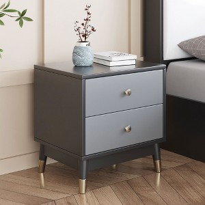 Luck Live 19.7"Modern Nightstand with 2 Drawers, Gray/Walnut End Table with Gold Metal Handles & Legs, Bedside Table for Bedroom - 1 of 4
