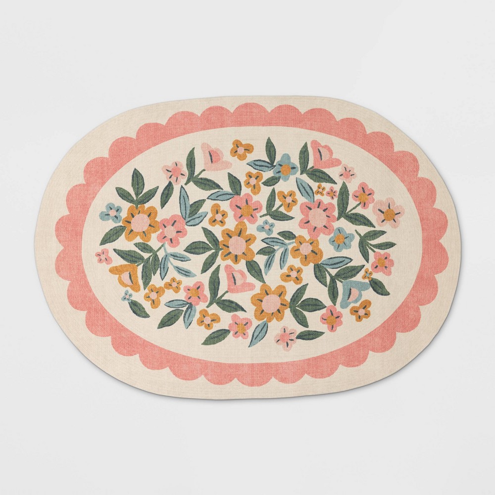 Photos - Area Rug 5'x7' Ditzy Floral Oval Kids' Rug - Pillowfort™