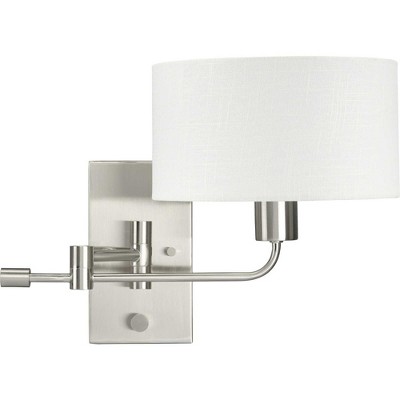 Brushed Nickel Swing Arm Wall Sconce with Linen Shade
