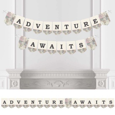 Big Dot of Happiness World Awaits - Travel Themed Party Bunting Banner - Map Party Decorations - Adventure Awaits