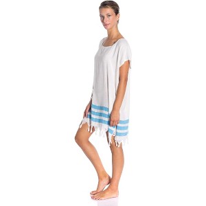 Soft 100% Turkish Cotton Swimsuit Cover Up Dress for Women Short Sleeve Beach Dress with Fringed Hem - 1 of 1