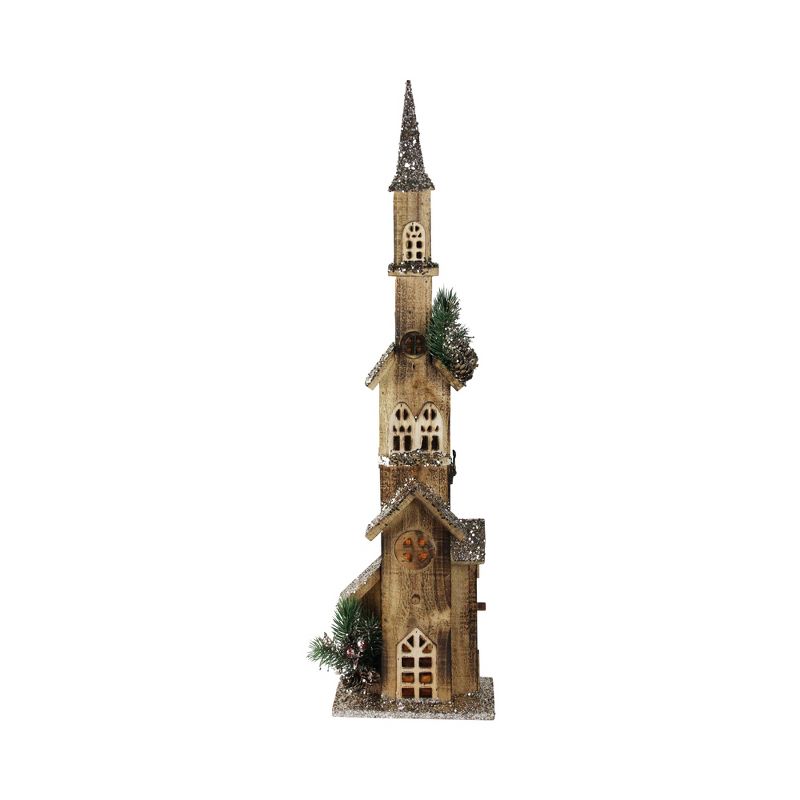 Northlight 27.5" LED Lighted Brown and Cream Church Christmas Decoration, 1 of 4