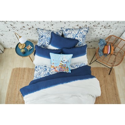 Boho Blue Multicolor Embroidered Cotton Throw Pillow Set