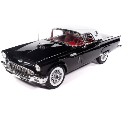 1957 Ford Thunderbird Black with White Top and Red Interior "American Muscle" Series 1/18 Diecast Model Car by Auto World