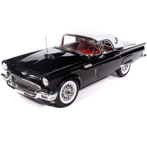 1957 Ford Thunderbird Black with White Top and Red Interior "American Muscle" Series 1/18 Diecast Model Car by Auto World - 1 of 1