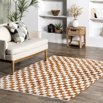 Dominique Orange and White Geometric Synthetic Area Rug