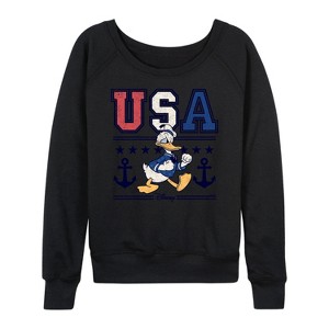 Women's - Disney - Americana Lightweight French Terry Wide Neck Long Sleeve Graphic Shirt - 1 of 4