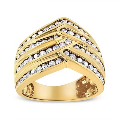 10K Yellow Gold Plated Silver 1 1/2 Cttw Diamond Channel Band Ring