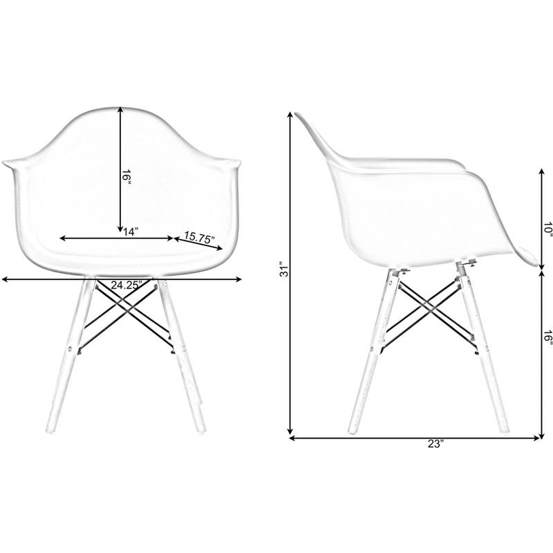 Mid-Century Modern Style Plastic DAW Shell Dining Arm Chair with Wooden Dowel Eiffel Legs, Black, 6 of 12