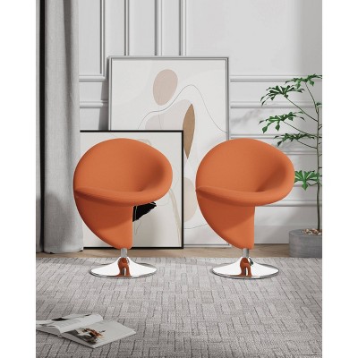 Curl Orange Wool and Metal Swivel Accent Chair