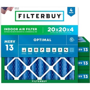 Filterbuy 20x20x4 Air Filter (4-Pack), Pleated MERV 13 Health Defense Replacement HVAC AC Furnace Filters (Actual Size: 19.50 x 19.50 x 3.63) - 1 of 4