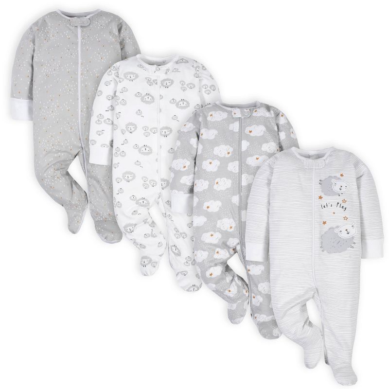 Gerber Baby Neutral Sleep 'n Plays with Mitten Cuffs - 4-Pack, 1 of 10