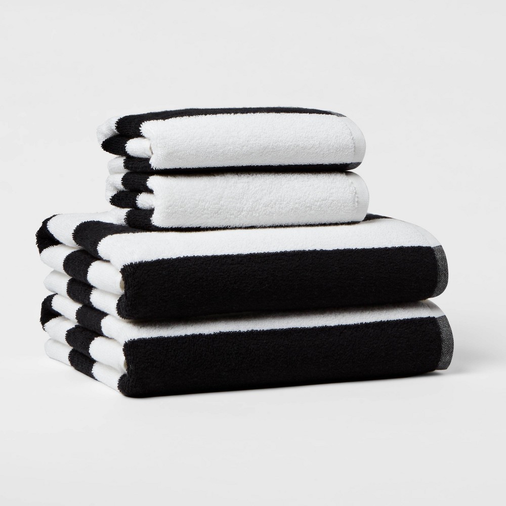 4pk Bath Towel Set Black/White - Room Essentials