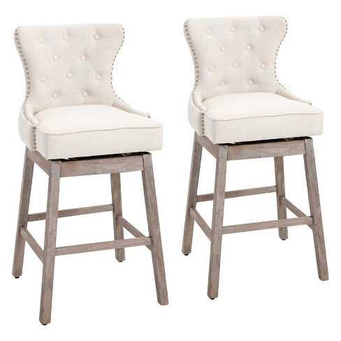 Homcom Upholstered Fabric Bar Height Bar Stools Set Of 2 180