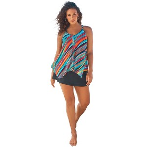 Swim 365 Women's Plus Size Longer-Length Mesh Tankini Top - 1 of 4