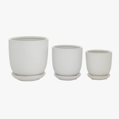 Set of 3 Ceramic Planter with Saucer Set White - Olivia & May