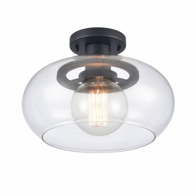 Matte Black and Clear Glass Semi-Flush Mount Light